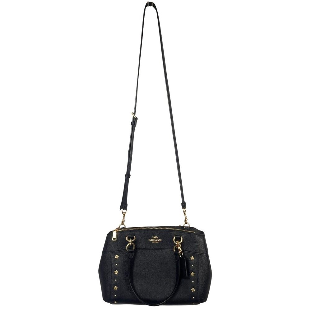 Coach 2018 Mini Brooke Black Leather Crossbody Bag w Floral Rivets F37754 - Picture 5 of 16
